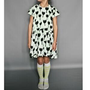 Beau Loves Tulip Floral Short Sleeve Crewneck Hi-Low Hem Cotton Dress 8/9 NEW